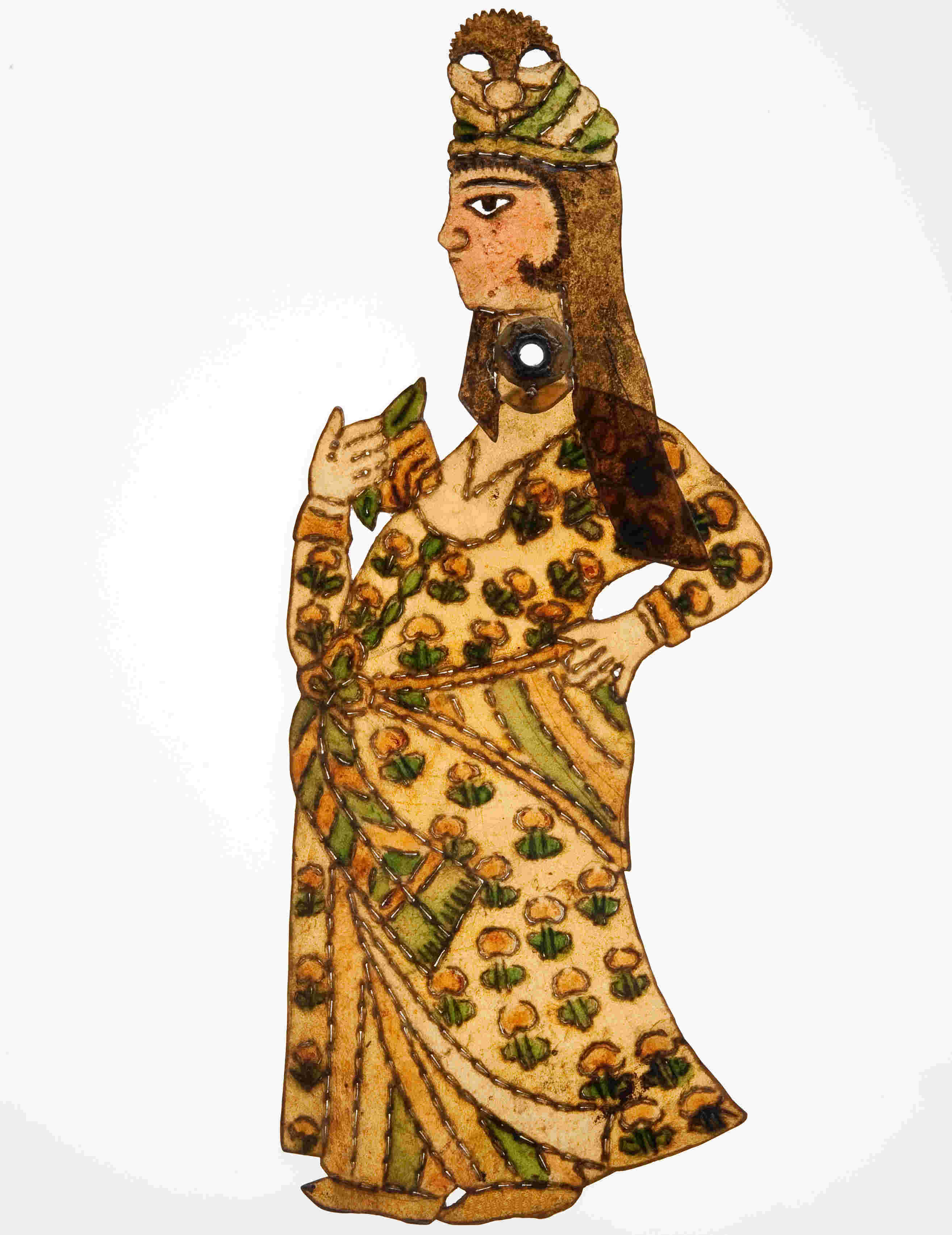 Schattenspielfigur einer Frau mit Blume, Karagöz
